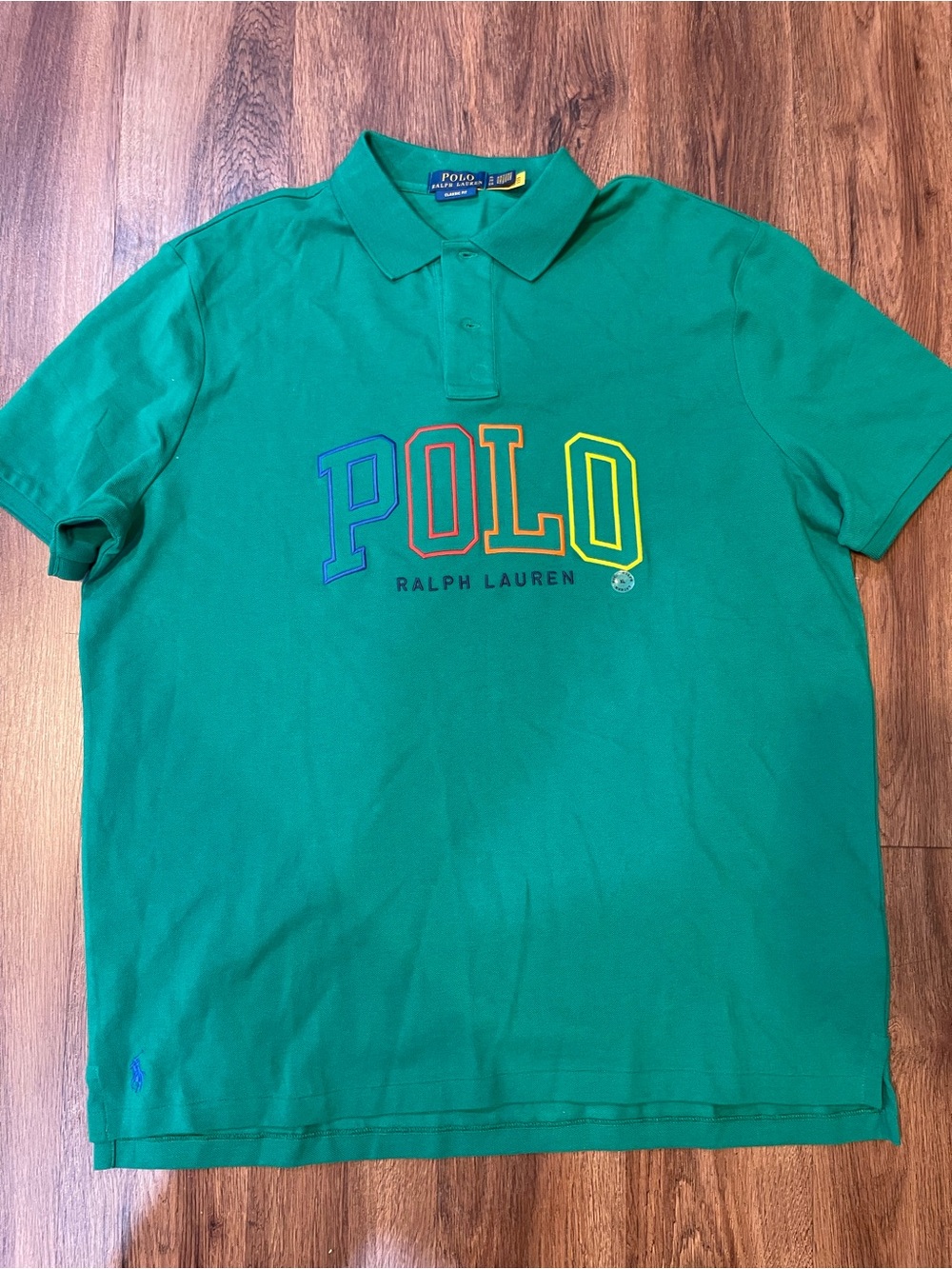 Ralph Lauren Green Polo with Multicolor POLO Lettering XL New Without tags